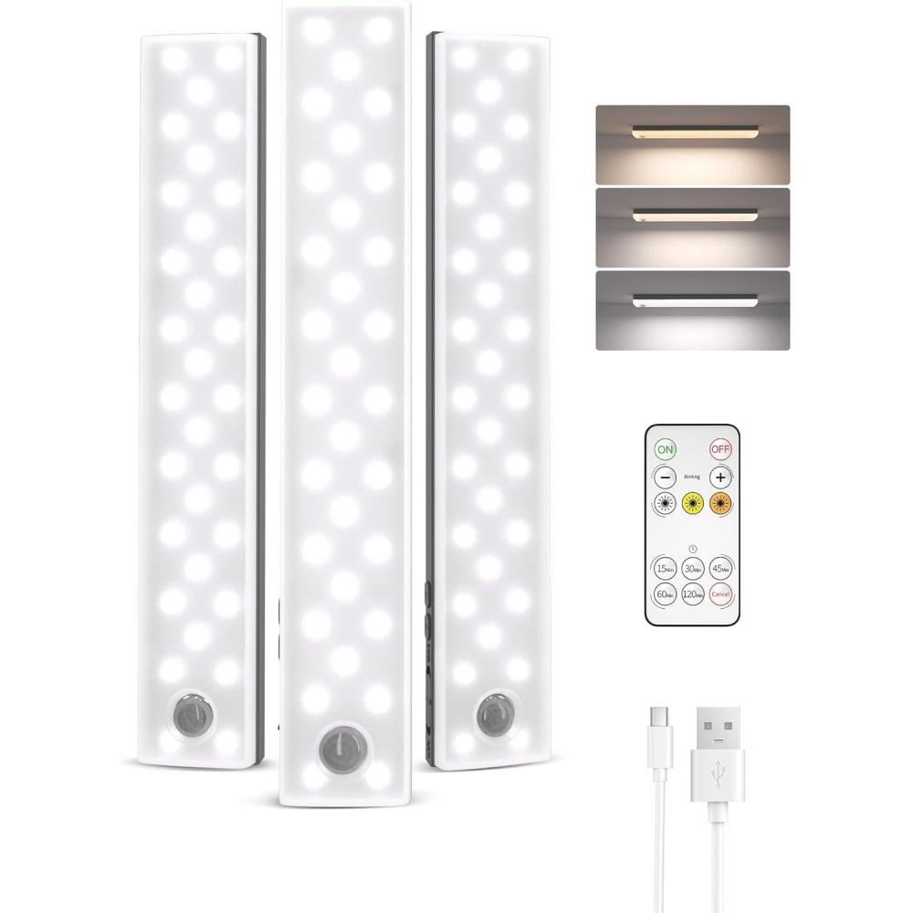 imageEZVALO 6Pack Under Cabinet Lighting with Charging Station 2000mAh Rechargeable Wireless Motion Sensor Lights 3 Color Temps Dimmable Timer Magnetic with Remote Control for Kitchen Closet Stair3 Pack