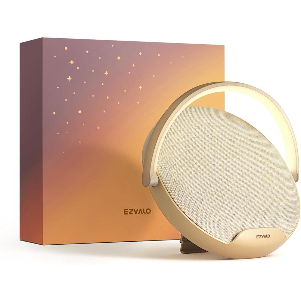 imageEZVALO Gift for Her Music Table Lamp with Wireless Charger 4 in 1 Touch Bedside Lamp Portable Bluetooth Speaker Phone Holder Dimmable LED Night Lights Birthday Gifts for Women Men Dad MomWarm Khaki