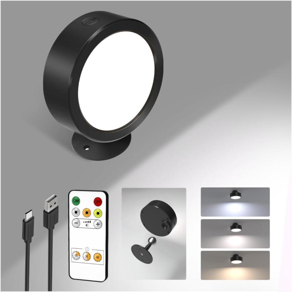 imageEZVALO LED Wall Mounted Lights 5500mAh Rechargeable Wall Sconces Lamp 3 Color Temps ampamp Remote and Touch Control 360Rotation Dimmable Cordless Wall Light for Bedroom Reading Study Bedside 2 PackBlack