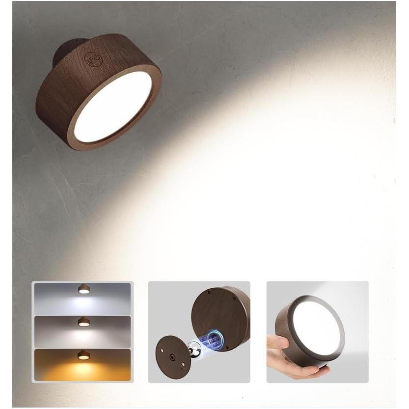 imageEZVALO LED Wall Mounted Lights 5500mAh Rechargeable Wall Sconces Lamp 3 Color Temps ampamp Remote and Touch Control 360Rotation Dimmable Cordless Wall Light for Bedroom Reading Study Bedside 2 PackBlack Walnut