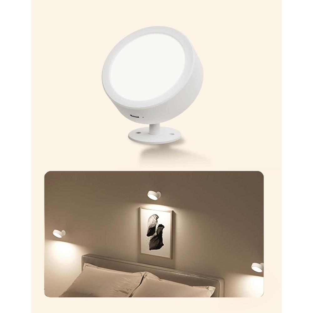 imageEZVALO LED Wall Mounted Lights 5500mAh Rechargeable Wall Sconces Lamp 3 Color Temps ampamp Remote and Touch Control 360Rotation Dimmable Cordless Wall Light for Bedroom Reading Study Bedside 2 PackWhite