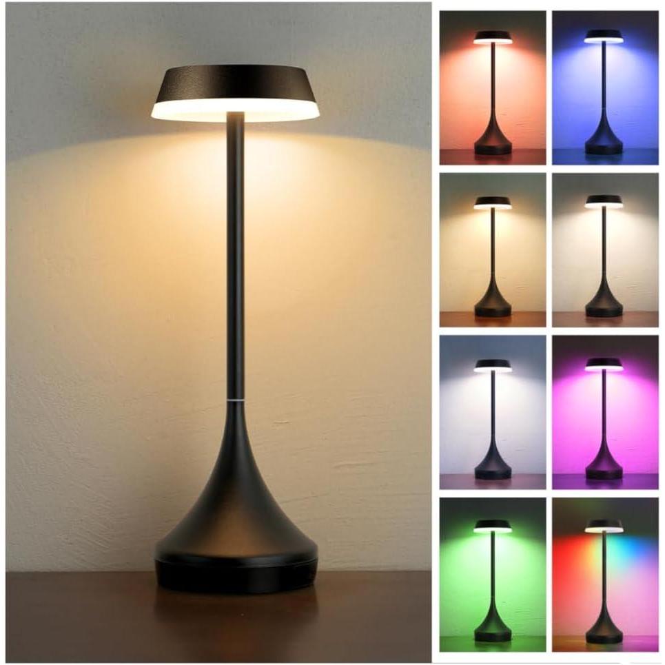 imageEZVALO Set of 2 Rechargeable Cordless Table Lamps Portable 6000mAh Outdoor Table Light3 Color ampamp RGB Color Changing Stepless Dimming Waterproof Table Lamp for HomeDinnerPatioRestaurantBarBlack