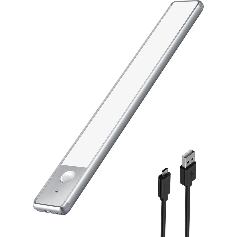 imageEZVALO Under Cabinet Lights Wireless Rechargeable Motion Sensor Light Indoor Dimmable Led Closet Light Battery Operated Under Cabinet Lighting Under Counter Lights for Kitchen Wardrobe 3500KWarmSilver