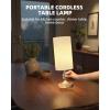 imageBedside Table Lamp Cordless Dimmable Touch Timer 2700K Bedroom Portable LED Wireless Rechargeable Battery Operated Desk Lamp Fabric Shade WoodGrain Finish Living Room Dining RoomWood