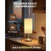 imageBedside Table Lamp Cordless Dimmable Touch Timer 2700K Bedroom Portable LED Wireless Rechargeable Battery Operated Desk Lamp Fabric Shade WoodGrain Finish Living Room Dining RoomWood