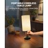 imageBedside Table Lamp Cordless Dimmable Touch Timer 2700K Bedroom Portable LED Wireless Rechargeable Battery Operated Desk Lamp Fabric Shade WoodGrain Finish Living Room Dining RoomBlack
