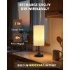imageBedside Table Lamp Cordless Dimmable Touch Timer 2700K Bedroom Portable LED Wireless Rechargeable Battery Operated Desk Lamp Fabric Shade WoodGrain Finish Living Room Dining RoomBlack