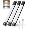 imageEZVALO 3 Pack 7 Motion Sensor Light Indoor Wireless Under Cabinet Lighting 30 LED Rechargeable Closet Lights Dimmable 3 Color Temperatures Counter Lights for Wardrobe Pantry Bedroom KitchenBlack