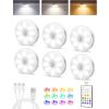 imageEZVALO 6Pack Under Cabinet Lighting Rechargeable Motion Sensor Puck Lights with Remote 3 Color Temps ampamp12 RGB Colors Magnetic Stick on Light Dimmable Under Counter Lights for Kitchen Shelf StairWhite
