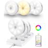 imageEZVALO 6Pack Under Cabinet Lighting Rechargeable Motion Sensor Puck Lights with Remote 3 Color Temps ampamp12 RGB Colors Magnetic Stick on Light Dimmable Under Counter Lights for Kitchen Shelf StairWhite