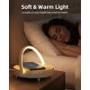 imageEZVALO Gift for Her Music Table Lamp with Wireless Charger 4 in 1 Touch Bedside Lamp Portable Bluetooth Speaker Phone Holder Dimmable LED Night Lights Birthday Gifts for Women Men Dad MomWood Grain