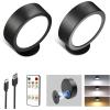 imageEZVALO LED Wall Mounted Lights 5500mAh Rechargeable Wall Sconces Lamp 3 Color Temps ampamp Remote and Touch Control 360Rotation Dimmable Cordless Wall Light for Bedroom Reading Study Bedside 2 PackBlack