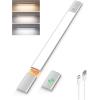 imageEZVALO Under Cabinet Lighting 2200mAh Rechargeable Battery 76 LEDs Dimmable Closet Lights 3 Color Temps Motion Sensor Light Indoor for Kitchen WardrobeSilver
