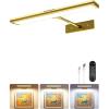 imageEZVALO Picture Light for Wall 4800mAh Rechargeable Wireless Remote 16in Dimmable Magnetic LED Art Display Light with 3 Color Temperatures for Gallery Living Room Bedroom Hallway GoldBright Gold