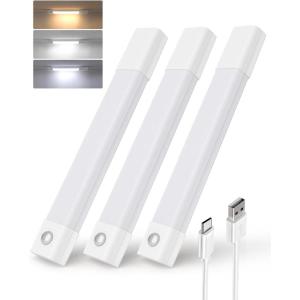 imageEZVALO 3 Pack 7 Motion Sensor Light Indoor Wireless Under Cabinet Lighting 30 LED Rechargeable Closet Lights Dimmable 3 Color Temperatures Counter Lights for Wardrobe Pantry Bedroom KitchenWhite