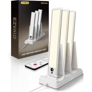 imageEZVALO 5 Pack Under Cabinet Lighting Rechargeable Motion Sensor Light LED Closet Lights Wireless 5700K Dimmable Timer Magnetic with Remote Control for Kitchen Closet StairWarm White