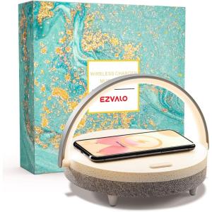 imageEZVALO Gift for Her Music Table Lamp with Wireless Charger 4 in 1 Touch Bedside Lamp Portable Bluetooth Speaker Phone Holder Dimmable LED Night Lights Birthday Gifts for Women Men Dad MomWhite