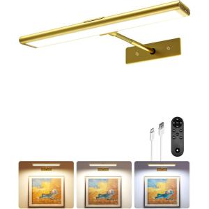 imageEZVALO Picture Light for Wall 4800mAh Rechargeable Wireless Remote 16in Dimmable Magnetic LED Art Display Light with 3 Color Temperatures for Gallery Living Room Bedroom Hallway GoldBright Gold