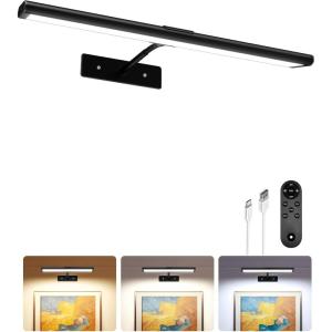 imageEZVALO Picture Light for Wall 4800mAh Rechargeable Wireless Remote 16in Dimmable Magnetic LED Art Display Light with 3 Color Temperatures for Gallery Living Room Bedroom Hallway GoldBlack