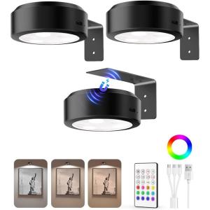 imageEZVALO Picture Lights for Wall 2000mAh Rechargeable Battery Magnetic Poster Lights with 3 Color Temps ampamp 12 RGB Remote Dimmable Timer Painting Light Wall Decor Light for Art Display Frame 6 PackBlack