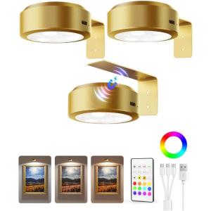 imageEZVALO Picture Lights for Wall 2000mAh Rechargeable Battery Magnetic Poster Lights with 3 Color Temps ampamp 12 RGB Remote Dimmable Timer Painting Light Wall Decor Light for Art Display Frame 6 PackGold