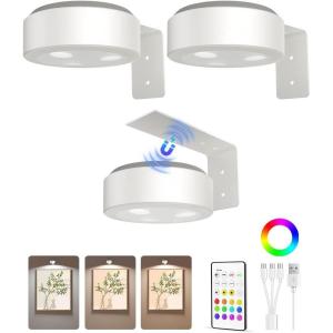 imageEZVALO Picture Lights for Wall 2000mAh Rechargeable Battery Magnetic Poster Lights with 3 Color Temps ampamp 12 RGB Remote Dimmable Timer Painting Light Wall Decor Light for Art Display Frame 6 PackWhite