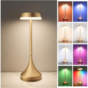 imageEZVALO Set of 2 Rechargeable Cordless Table Lamps Portable 6000mAh Outdoor Table Light3 Color ampamp RGB Color Changing Stepless Dimming Waterproof Table Lamp for HomeDinnerPatioRestaurantBarGold