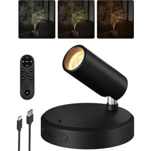 imageEZVALO Spotlights Indoor with Remote 5500mAh Rechargeable Picture Lights Wireless LED Uplighting with TimerDimmable 3CCT Display Lights for Plant Painting Artwork Accent Lighting 2PackBlackBlack
