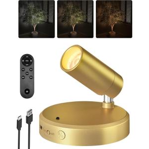 imageEZVALO Spotlights Indoor with Remote 5500mAh Rechargeable Picture Lights Wireless LED Uplighting with TimerDimmable 3CCT Display Lights for Plant Painting Artwork Accent Lighting 2PackBlackGold