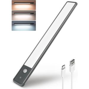 imageEZVALO Under Cabinet Lights Wireless Rechargeable Motion Sensor Light Indoor Dimmable Led Closet Light Battery Operated Under Cabinet Lighting Under Counter Lights for Kitchen Wardrobe 3500KWarmSpace Grey
