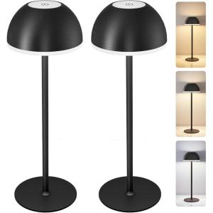 imageEZVALO Cordless LED Table Lamps 2 Pack Portable Rechargeable Battery Operated Desk Lamp with 3Color Stepless Dimming Touch Control Use for Restaurant Bedroom Outdoor Patio and Nightlight BlackBlack