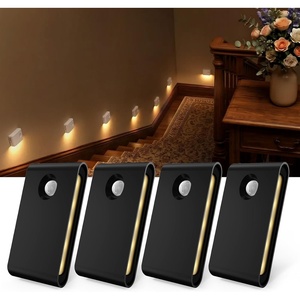 image:imageEZVALO 4 Pack Motion Sensor Night Lights Indoor Rechargeable 1500mAh LED Stair Lights with Magnetic amp Dimmable Auto OnOff 3000K Soft White Adhesive No Drill for Stairs Hallway Bathroom ClosetBlack