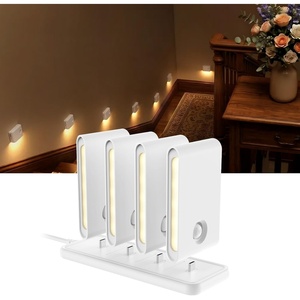 image:imageEZVALO 4 Pack Motion Sensor Night Lights Indoor Rechargeable 1500mAh LED Stair Lights with Magnetic amp Dimmable Auto OnOff 3000K Soft White Adhesive No Drill for Stairs Hallway Bathroom ClosetWhite