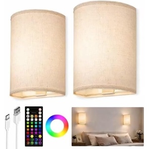 image:imageEZVALO Battery Operated Wall Sconce Set of Two with Remote Wall LightsBeige Linen
