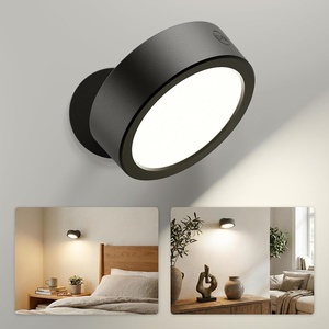 image:imageEZVALO LED Wall Mounted Light 3000mAh Rechargeable Cordless Wall Sconce Dimmable with Remote amp Touch Control 3 Color Temps 360 Rotatable for Bedroom Bedside Black 2 PackBlack
