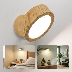 image:imageEZVALO LED Wall Mounted Light 3000mAh Rechargeable Cordless Wall Sconce Dimmable with Remote amp Touch Control 3 Color Temps 360 Rotatable for Bedroom Bedside Black 2 PackWood Grain